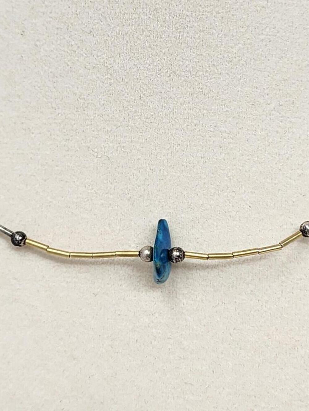 Sterling Silver Gold Genuine Raw Turquoise Necklace
